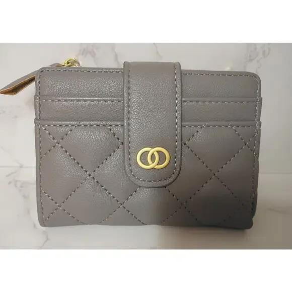 Gray Quilted Faux Leather Bifold Wallet - NWOT - Picture 1 of 5
